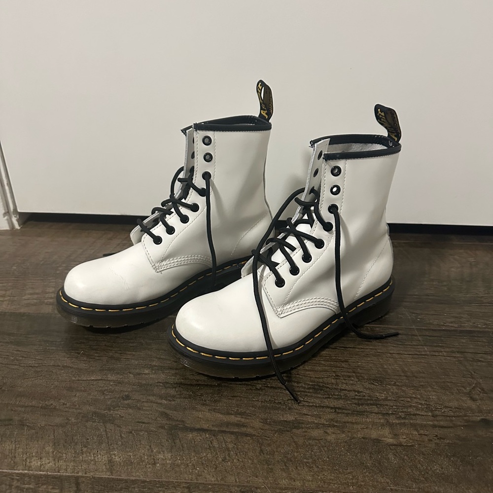 Dr. Martens White and Black Lace-Up Boots